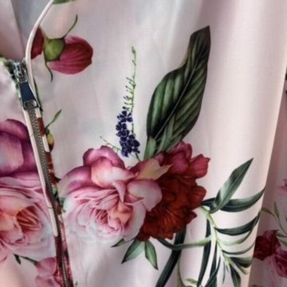 Charlie B Floral Bomber Jacket Pink With Zipper Front & Elastic Hem Lightweight - Picture 10 of 16